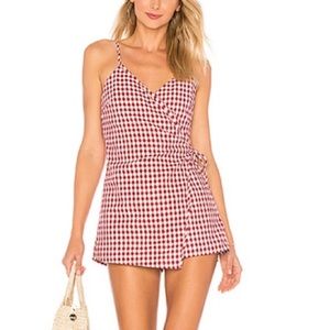 Superdown Scotty Wrap Gingham Red Romper